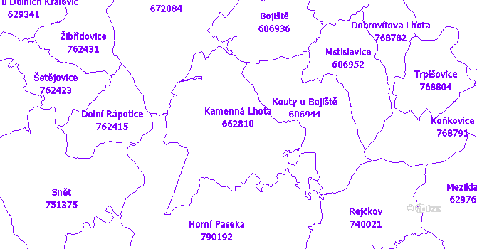 Katastrální mapa Kamenná Lhota
