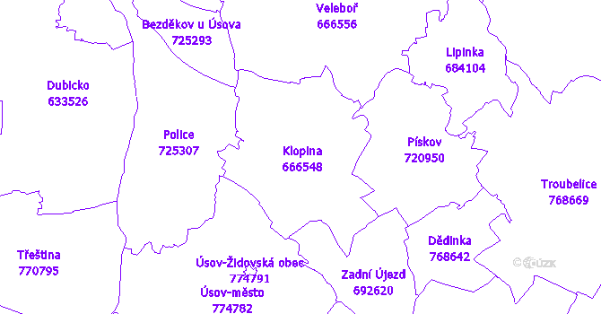 Katastrální mapa Klopina