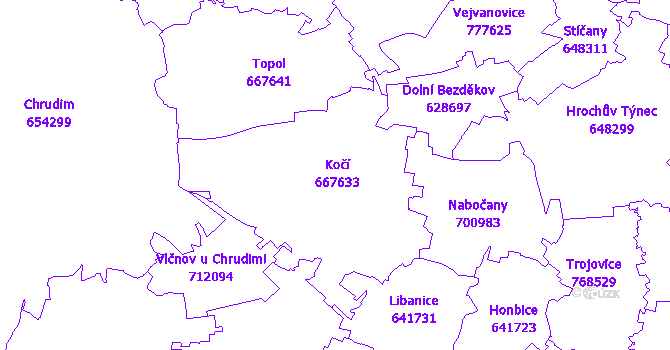 Katastrální mapa Kočí