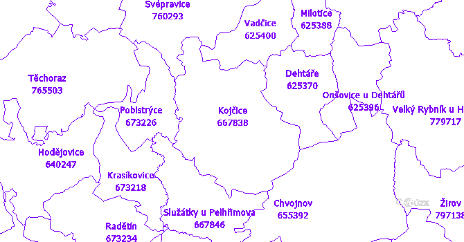 Katastrální mapa Kojčice