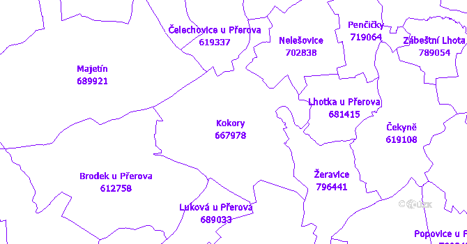 Katastrální mapa Kokory