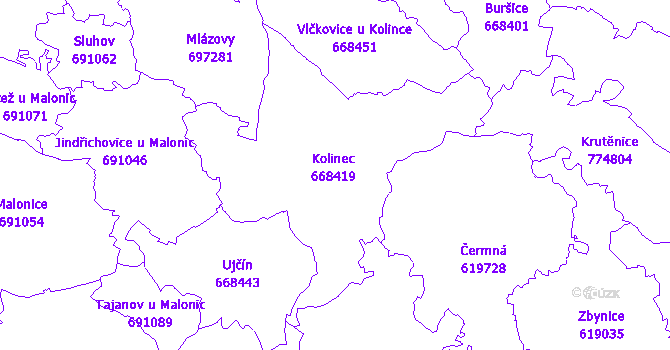 Katastrální mapa Kolinec