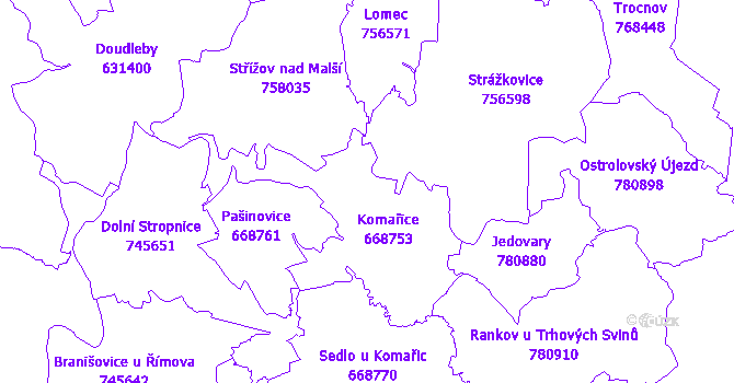 Katastrální mapa Komařice