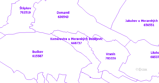 Katastrální mapa Komárovice