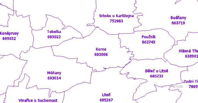 Katastrální mapa Korno