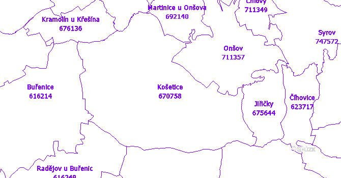 Katastrální mapa Košetice