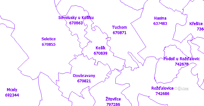Katastrální mapa Košík