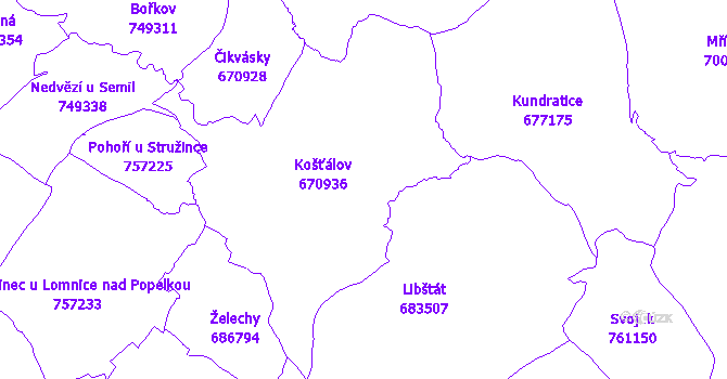 Katastrální mapa Košťálov