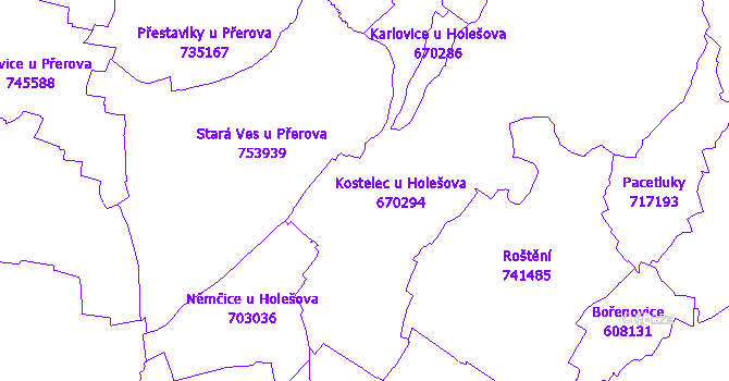 Katastrální mapa Kostelec u Holešova