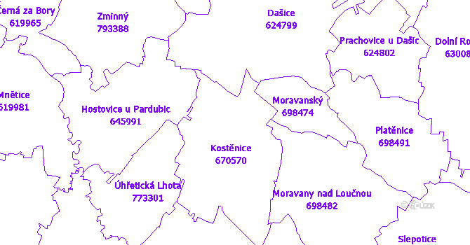 Katastrální mapa Kostěnice