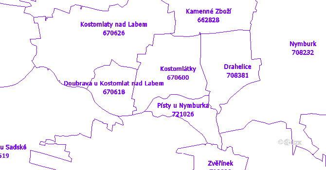 Katastrální mapa Kostomlátky
