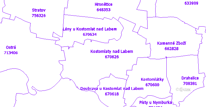 Katastrální mapa Kostomlaty nad Labem