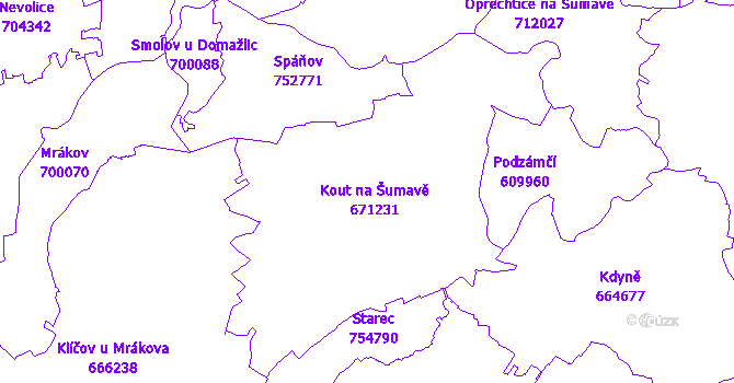 Katastrální mapa Kout na Šumavě