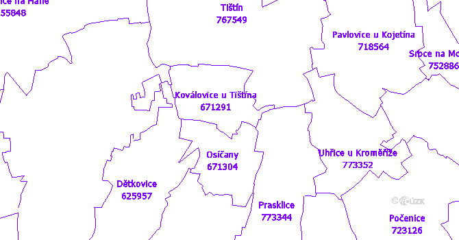 Katastrální mapa Koválovice-Osíčany