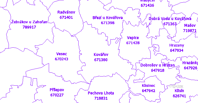Katastrální mapa Kovářov