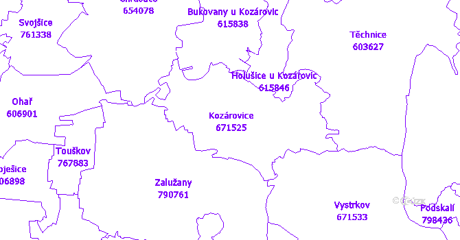 Katastrální mapa Kozárovice
