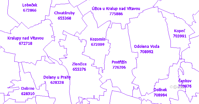 Katastrální mapa Kozomín