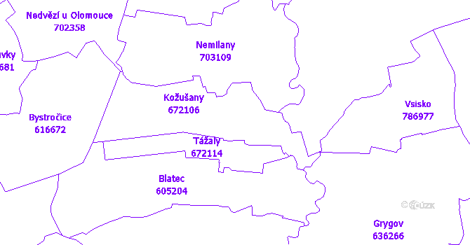 Katastrální mapa Kožušany-Tážaly