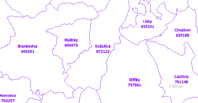 Katastrální mapa Kožušice