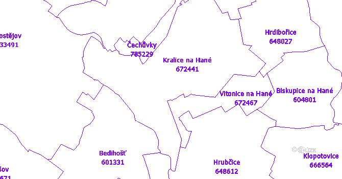 Katastrální mapa Kralice na Hané