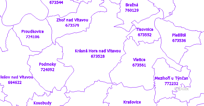 Katastrální mapa Krásná Hora nad Vltavou