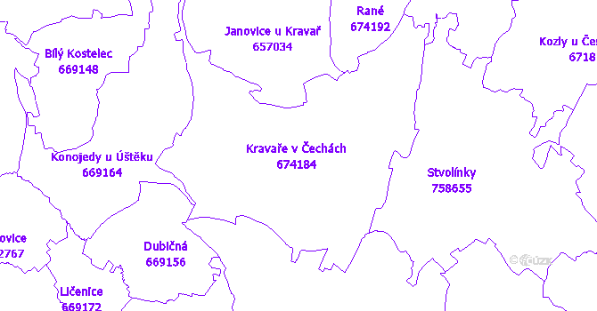 Katastrální mapa Kravaře