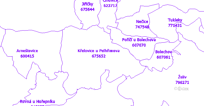 Katastrální mapa Křelovice