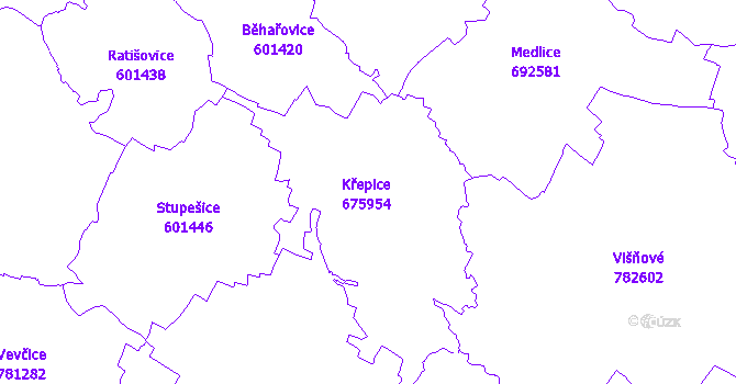 Katastrální mapa Křepice