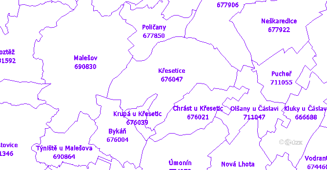 Katastrální mapa Křesetice
