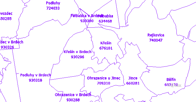 Katastrální mapa Křešín