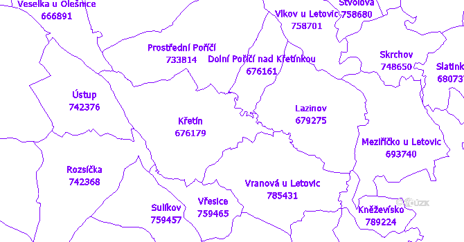 Katastrální mapa Křetín