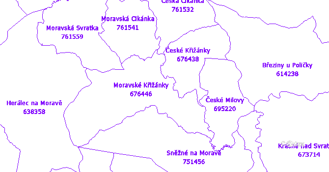 Katastrální mapa Křižánky