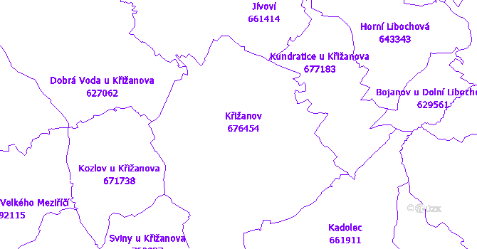 Katastrální mapa Křižanov