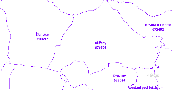 Katastrální mapa Křižany