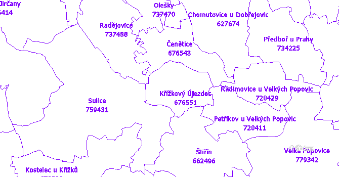 Katastrální mapa Křížkový Újezdec