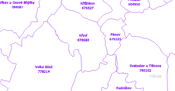 Katastrální mapa Křoví