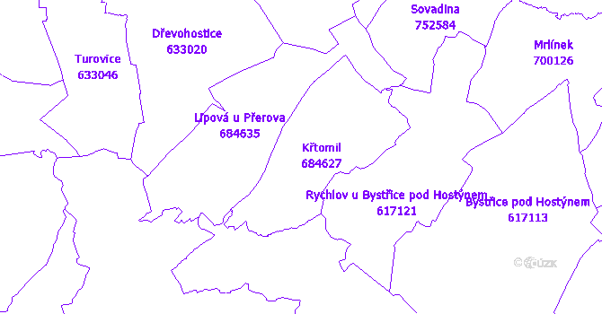 Katastrální mapa Křtomil
