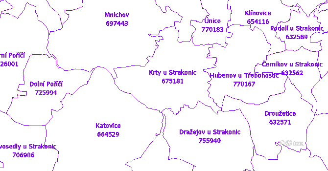 Katastrální mapa Krty-Hradec