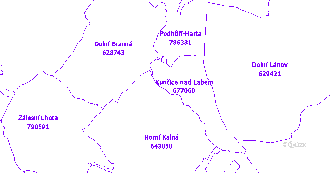 Katastrální mapa Kunčice nad Labem