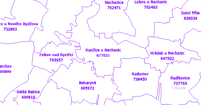 Katastrální mapa Kunčice