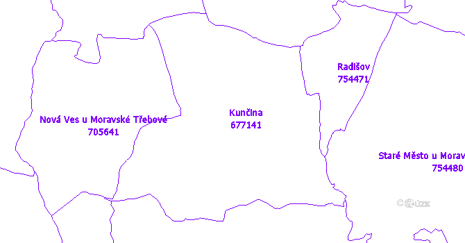 Katastrální mapa Kunčina
