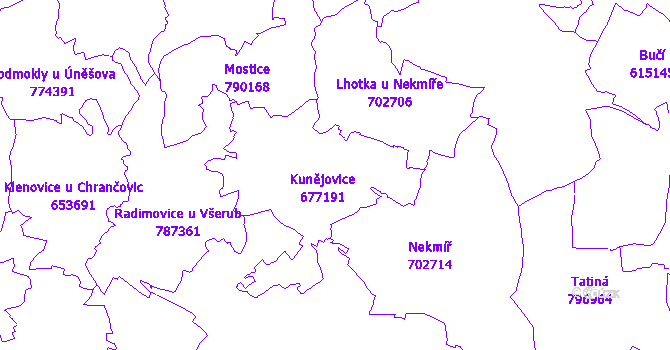 Katastrální mapa Kunějovice