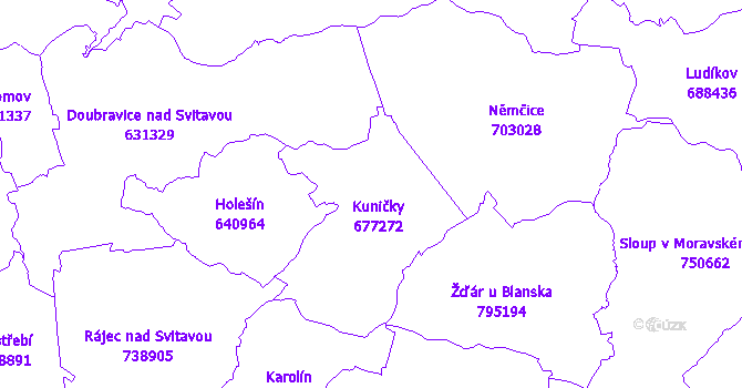 Katastrální mapa Kuničky