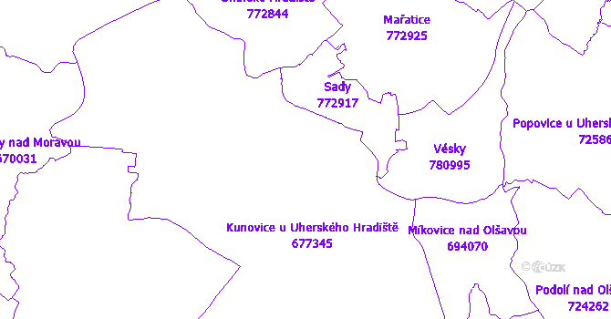 Katastrální mapa Kunovice