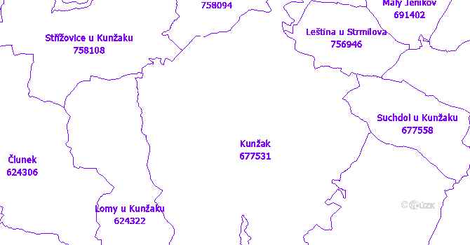 Katastrální mapa Kunžak