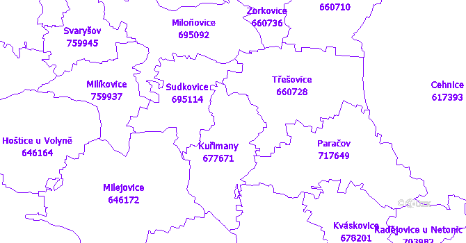 Katastrální mapa Kuřimany