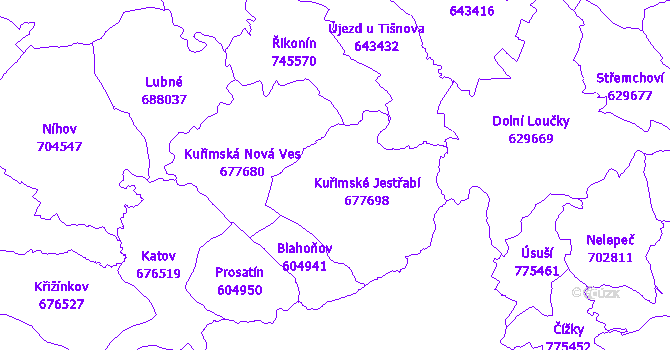 Katastrální mapa Kuřimské Jestřabí