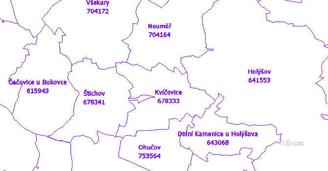 Katastrální mapa Kvíčovice
