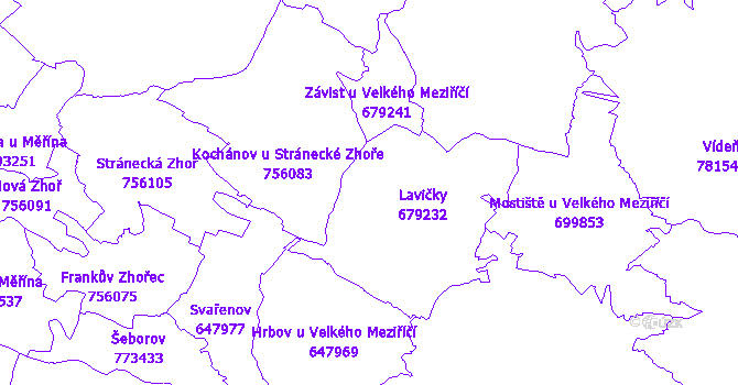 Katastrální mapa Lavičky