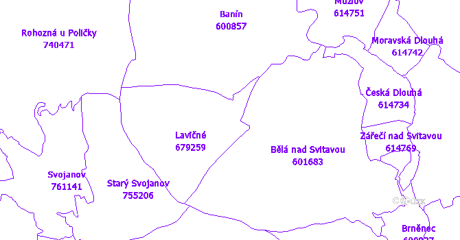 Katastrální mapa Lavičné